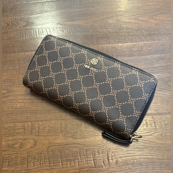 Nine West Handbags - Nine West Brown Logo Zip Around Wallet Wristlet